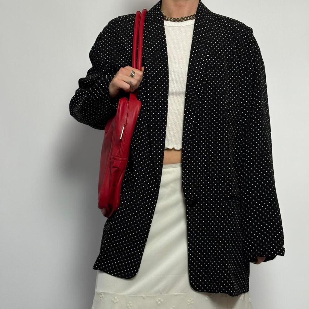 Vintage J.M. by Shelli Segal Navy Polka Dot Long-Line Blazer